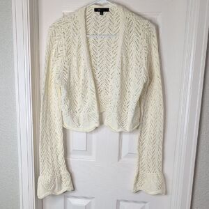 Frye Cream Knit  Open Front Cropped Cotton Sweater Size M